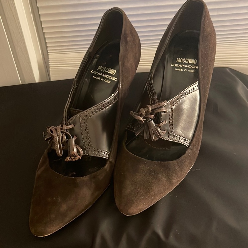 Moschino Cheap and Chic brown suede with leather detail heel